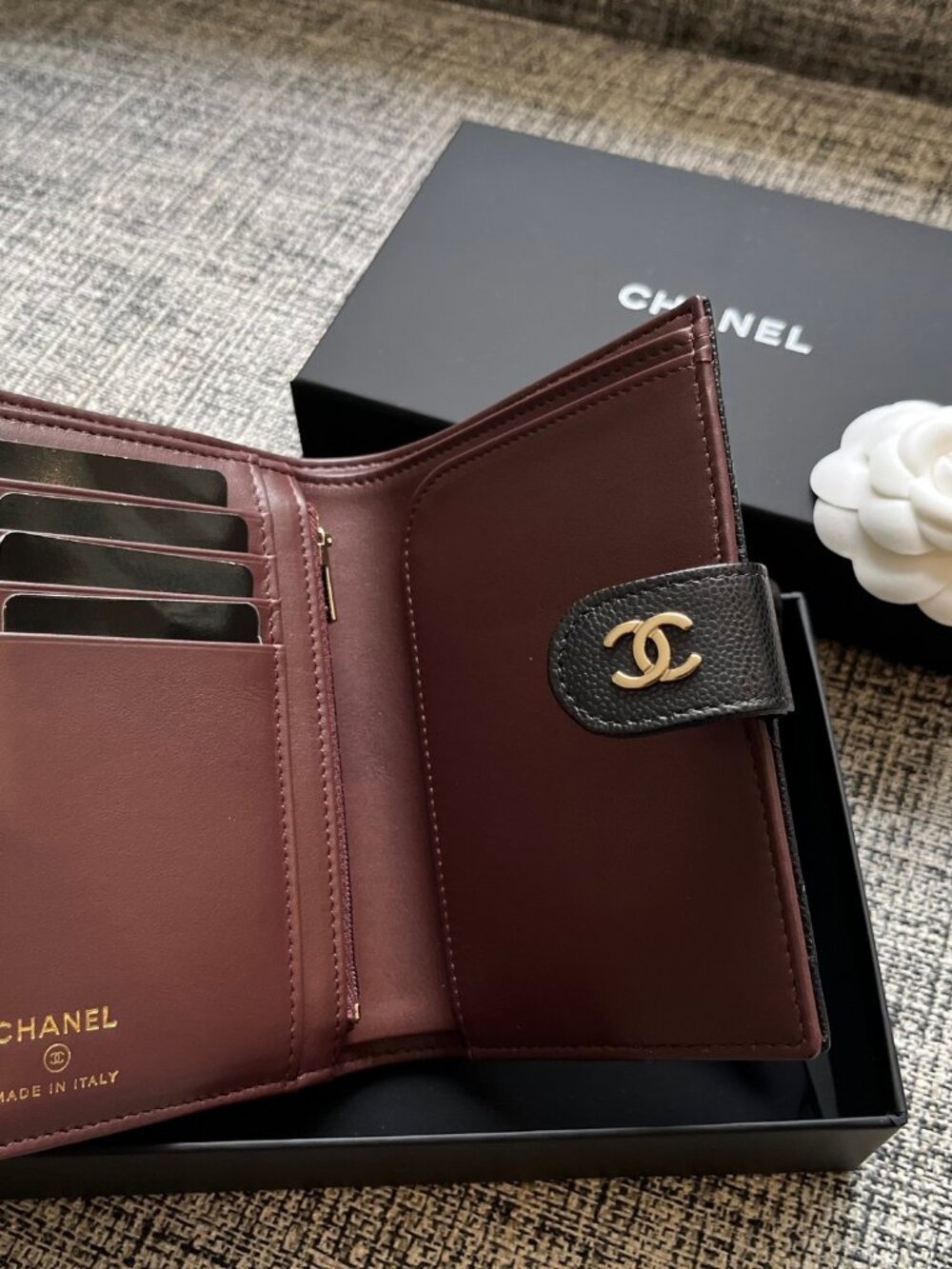Chanel Black Caviar Quilted CC Passport Holder Wallet Gold Hardware New